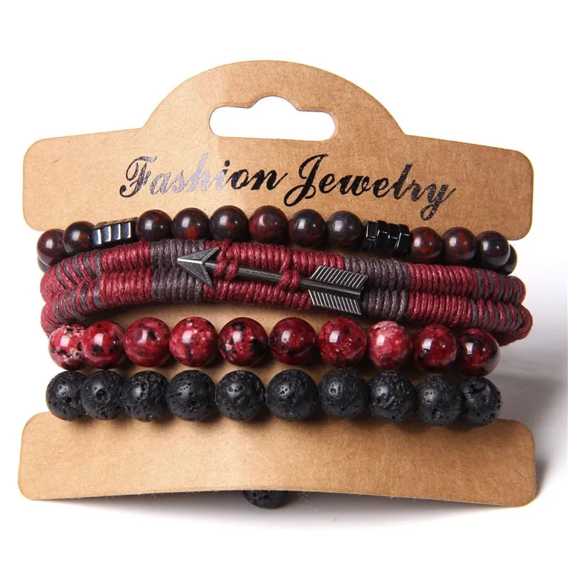 Vintage Multilayer Men Bracelet Natural Stone Lava Beads
