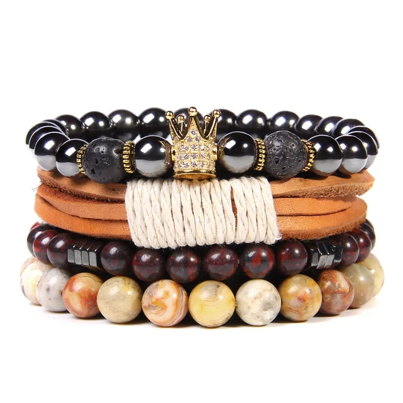 Vintage Multilayer Men Bracelet Natural Stone Lava Beads