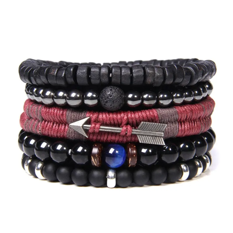 Vintage Multilayer Men Bracelet Natural Stone Lava Beads