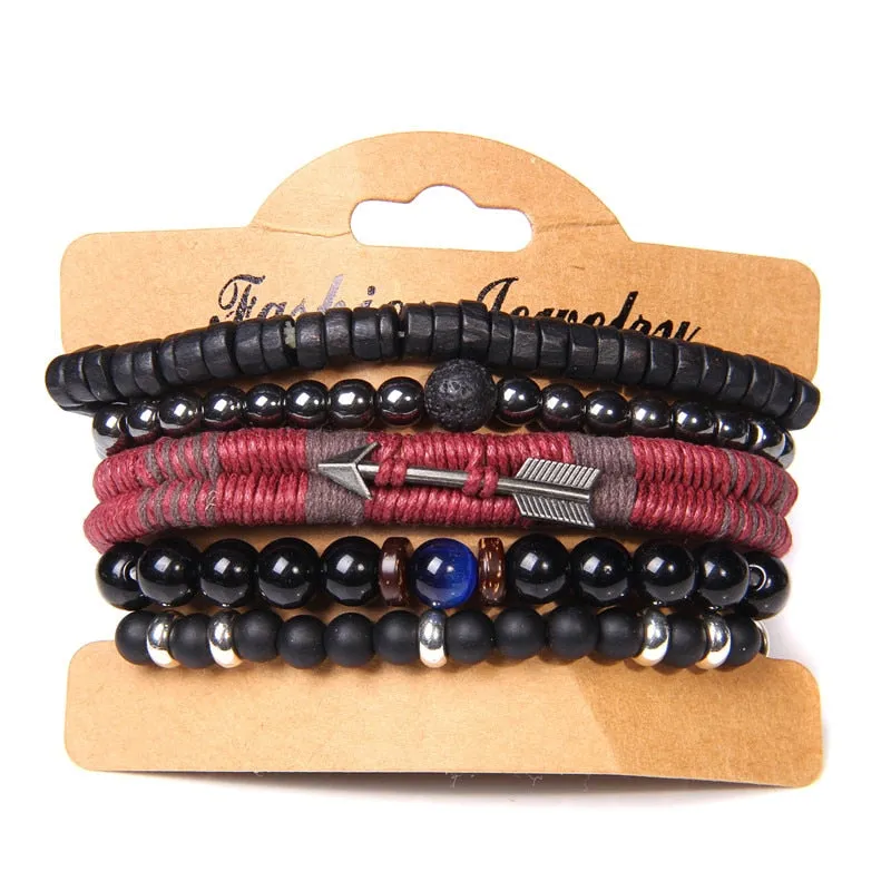 Vintage Multilayer Men Bracelet Natural Stone Lava Beads