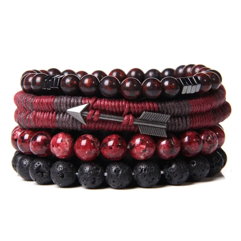 Vintage Multilayer Men Bracelet Natural Stone Lava Beads