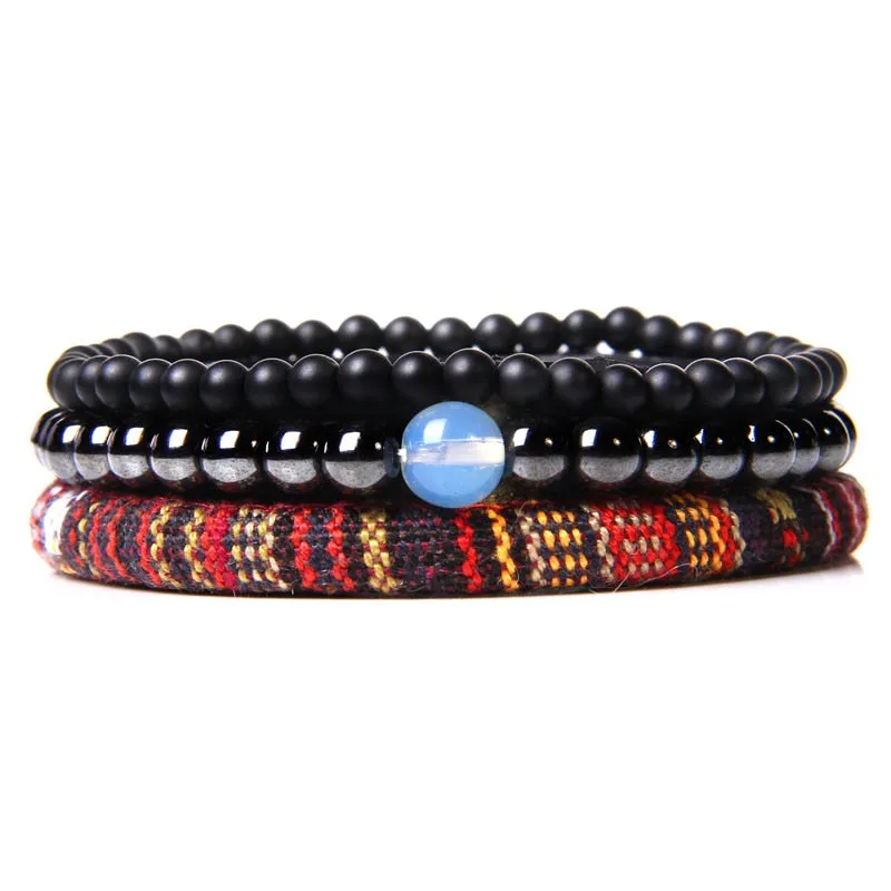 Vintage Multilayer Men Bracelet Natural Stone Lava Beads