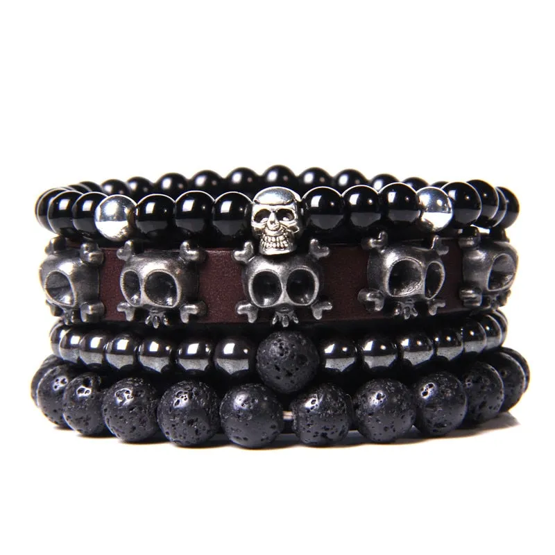 Vintage Multilayer Men Bracelet Natural Stone Lava Beads