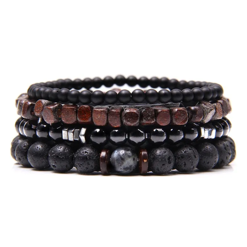 Vintage Multilayer Men Bracelet Natural Stone Lava Beads