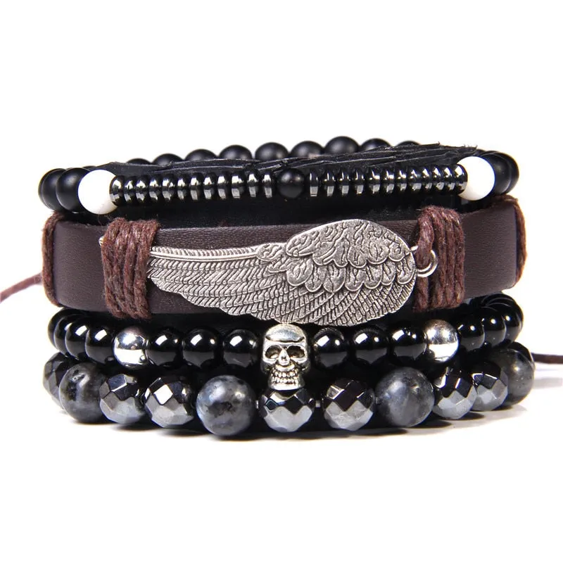 Vintage Multilayer Men Bracelet Natural Stone Lava Beads