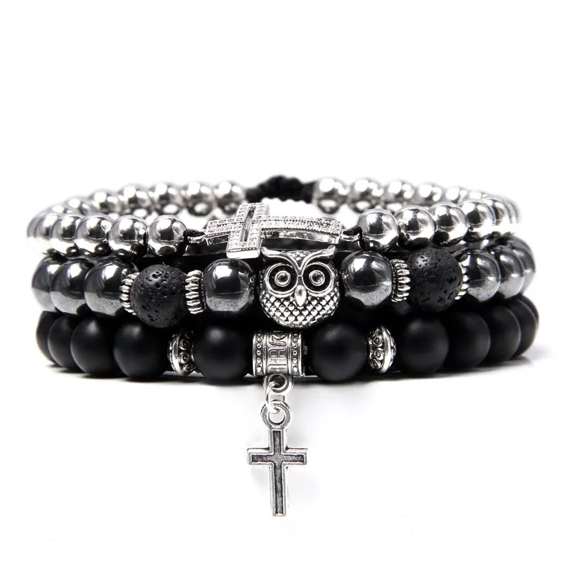 Vintage Multilayer Men Bracelet Natural Stone Lava Beads