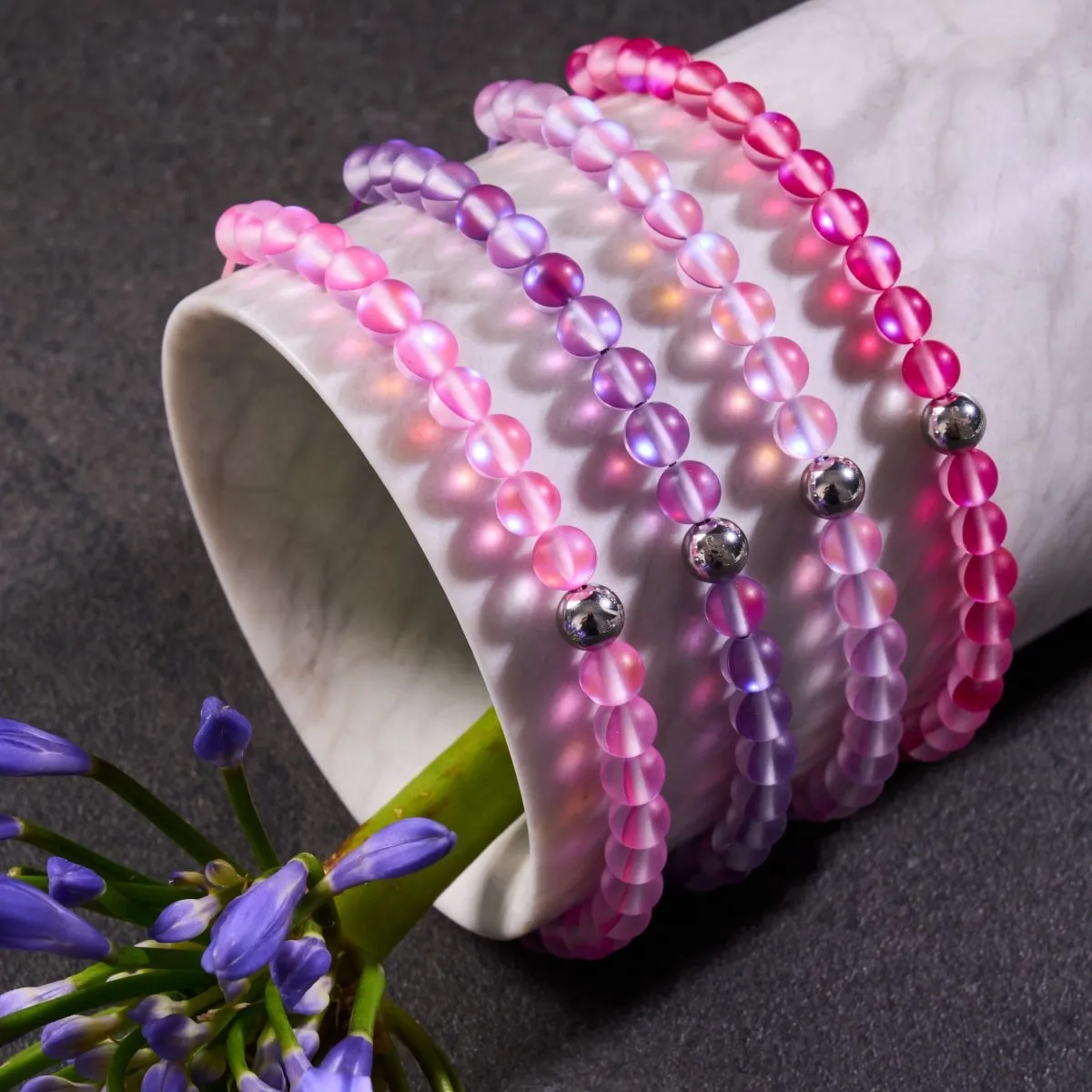 Violet | Silver | Mermaid Glass Macrame Bead Bracelet