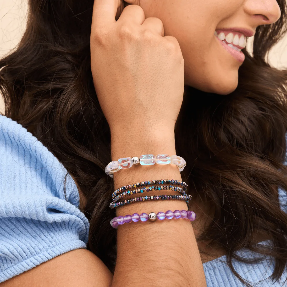 Violet | Silver | Mermaid Glass Macrame Bead Bracelet