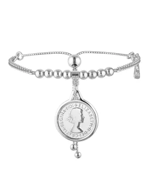 Von Treskow Adjustable Curb Chain Bracelet W/ 4mm Balls & Coin (Mocha Exclusive) - Silver