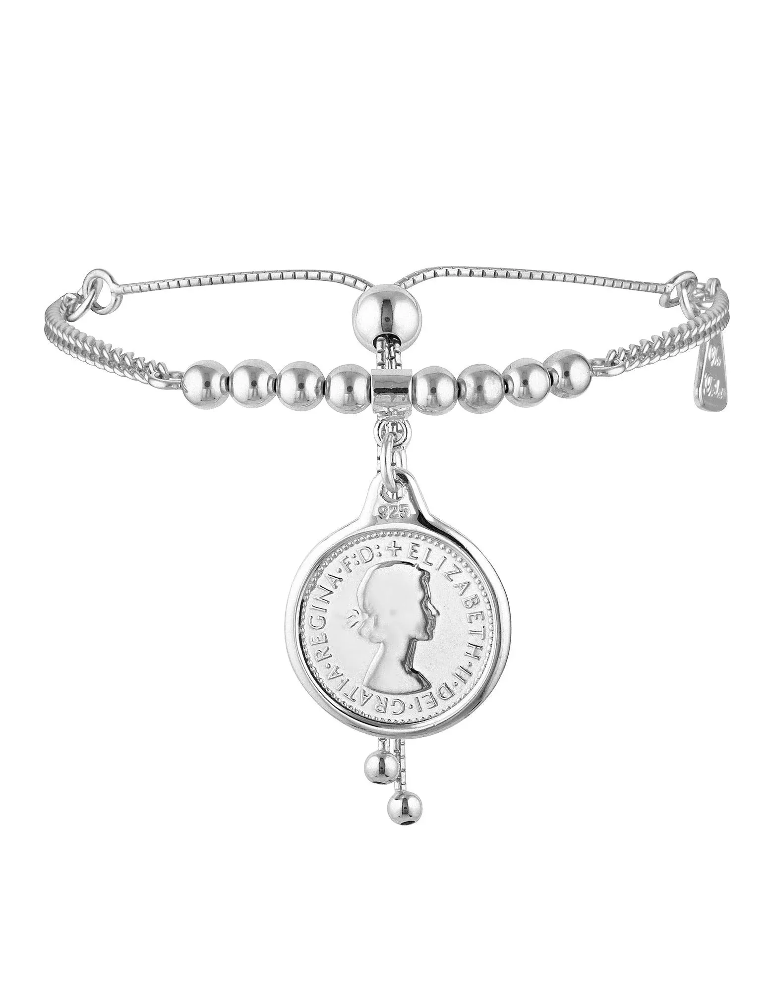 Von Treskow Adjustable Curb Chain Bracelet W/ 4mm Balls & Coin (Mocha Exclusive) - Silver