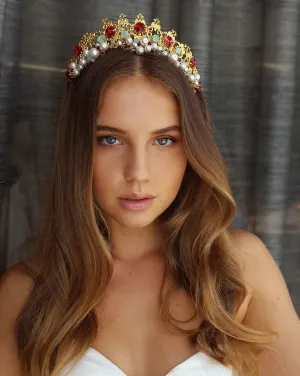 Wedding headpiece - gold and ruby Italian princess  - Tuscany by Kezani - BUY or HIRE