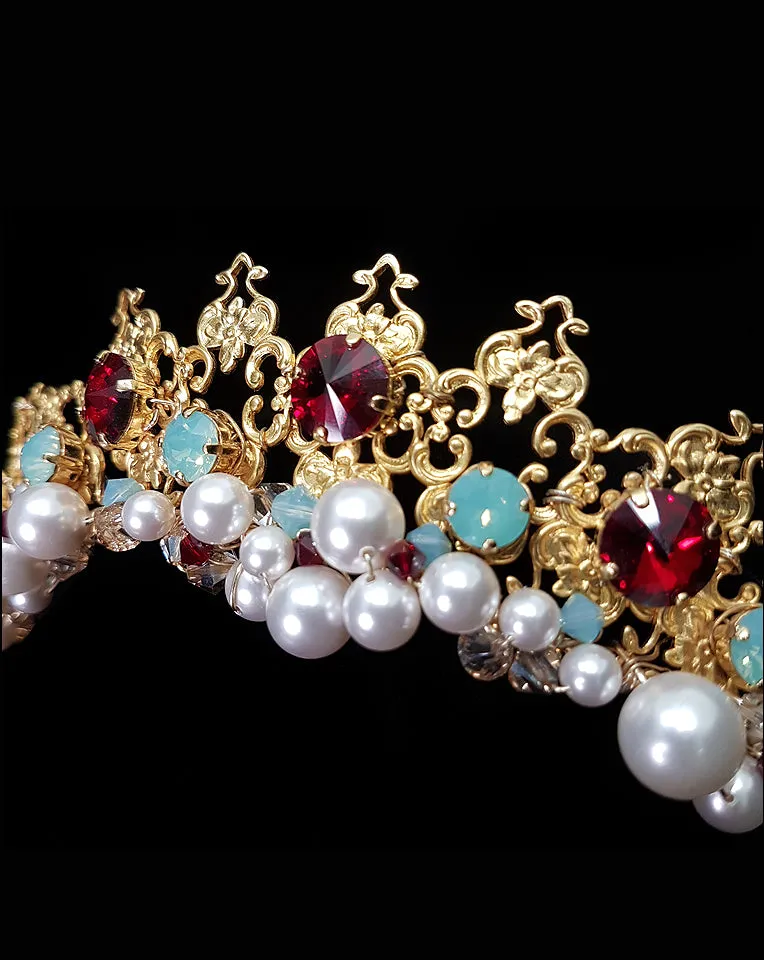 Wedding headpiece - gold and ruby Italian princess  - Tuscany by Kezani - BUY or HIRE