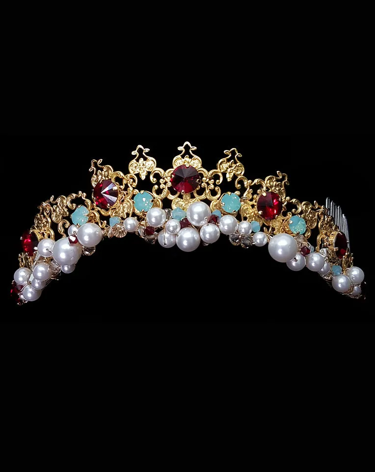 Wedding headpiece - gold and ruby Italian princess  - Tuscany by Kezani - BUY or HIRE