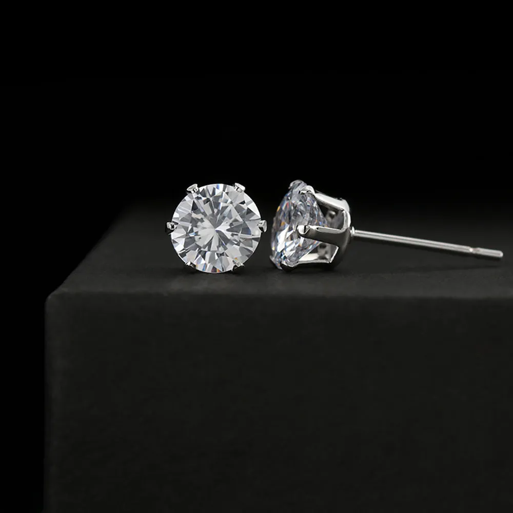 White Gold Dipped CZ Stud Earrings - 6mm
