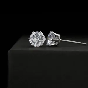 White Gold Dipped CZ Stud Earrings - 6mm