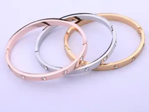Women Bracelets & Bangles Open Cuff Design Stainless Steel Crystal Bracelets