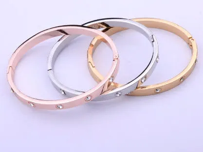 Women Bracelets & Bangles Open Cuff Design Stainless Steel Crystal Bracelets