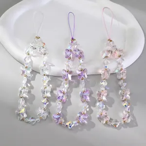 Women Girl Acrylic Mobile Phone Chain Transparent Sweet Butterfly Telephone Hanging Cord Anti-Drop Cellphone Lanyard Jewelry