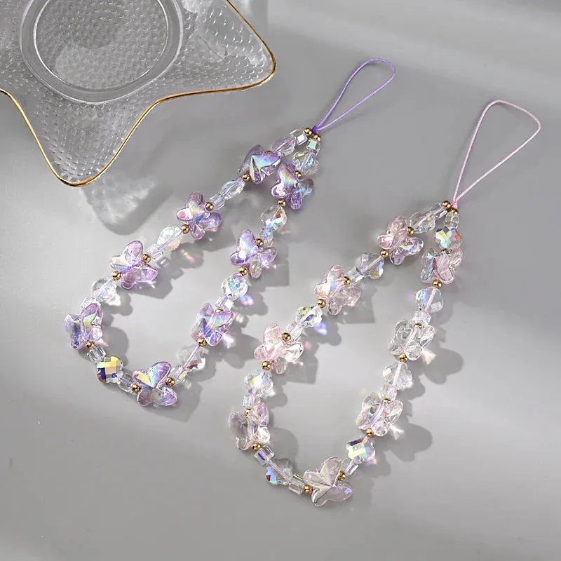 Women Girl Acrylic Mobile Phone Chain Transparent Sweet Butterfly Telephone Hanging Cord Anti-Drop Cellphone Lanyard Jewelry