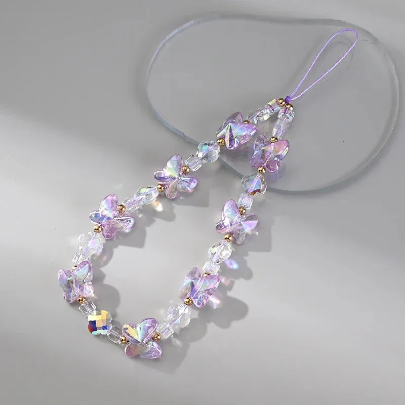 Women Girl Acrylic Mobile Phone Chain Transparent Sweet Butterfly Telephone Hanging Cord Anti-Drop Cellphone Lanyard Jewelry
