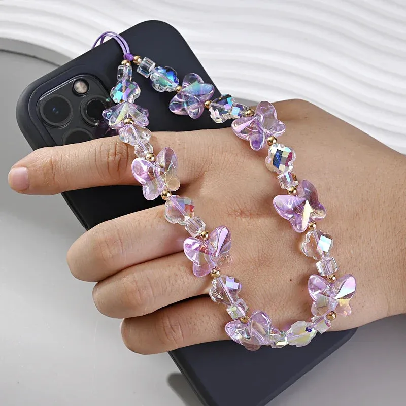 Women Girl Acrylic Mobile Phone Chain Transparent Sweet Butterfly Telephone Hanging Cord Anti-Drop Cellphone Lanyard Jewelry