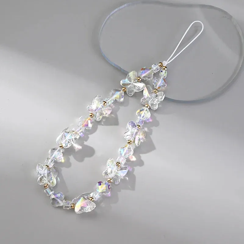 Women Girl Acrylic Mobile Phone Chain Transparent Sweet Butterfly Telephone Hanging Cord Anti-Drop Cellphone Lanyard Jewelry