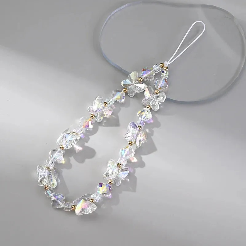 Women Girl Acrylic Mobile Phone Chain Transparent Sweet Butterfly Telephone Hanging Cord Anti-Drop Cellphone Lanyard Jewelry