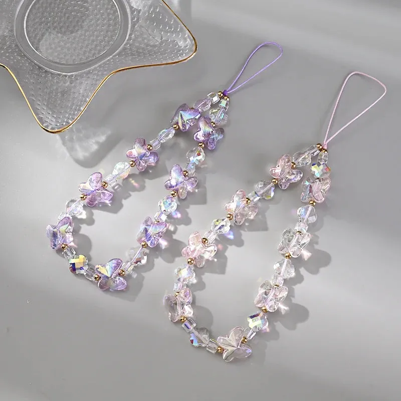 Women Girl Acrylic Mobile Phone Chain Transparent Sweet Butterfly Telephone Hanging Cord Anti-Drop Cellphone Lanyard Jewelry