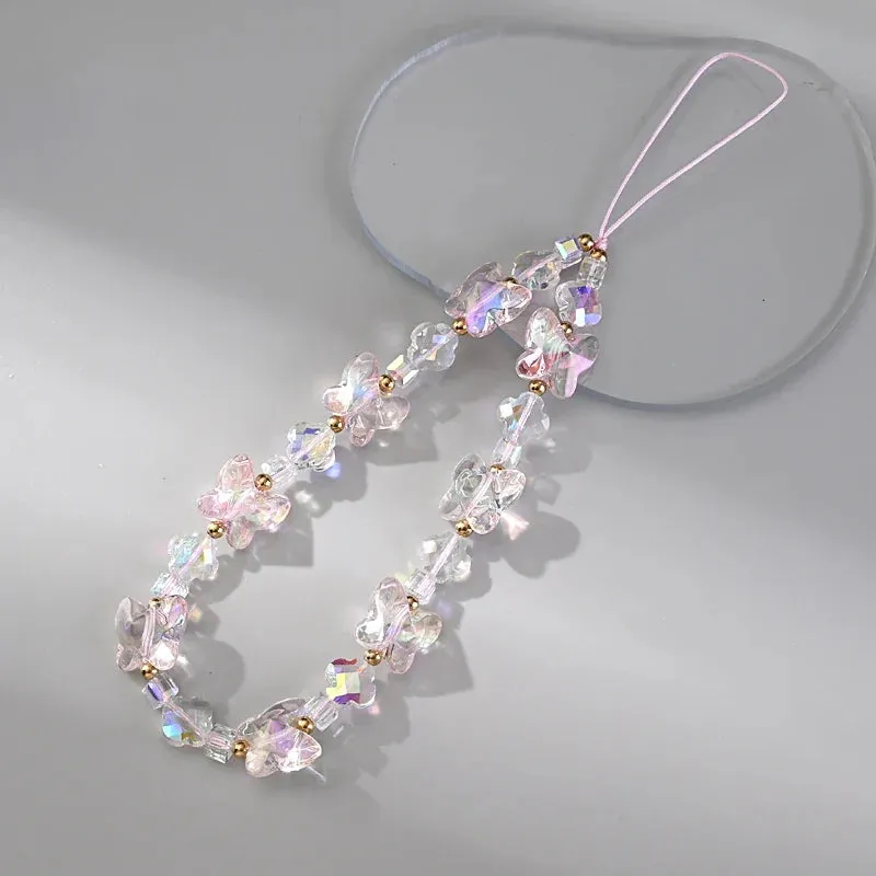 Women Girl Acrylic Mobile Phone Chain Transparent Sweet Butterfly Telephone Hanging Cord Anti-Drop Cellphone Lanyard Jewelry