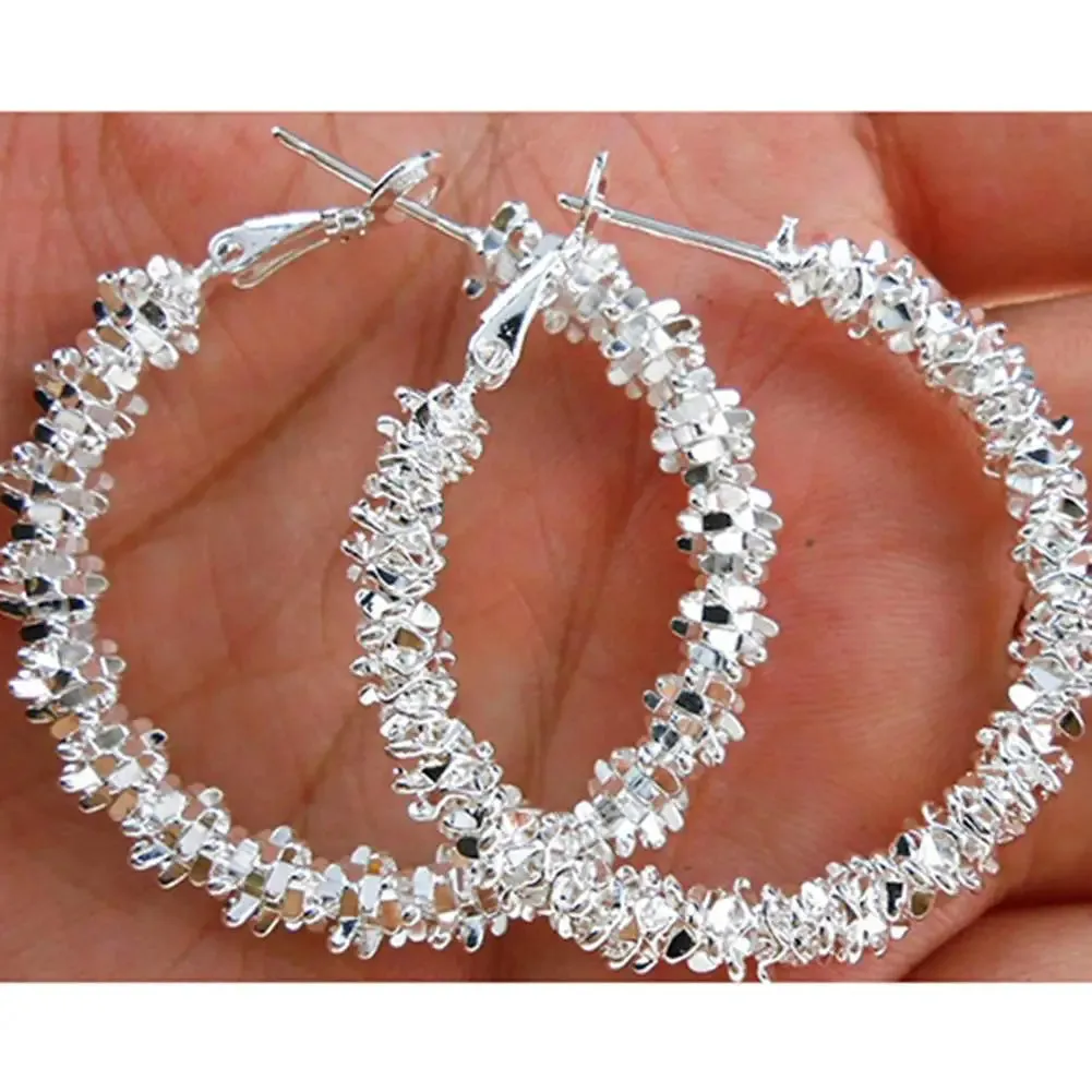 Women Jewelry Silver Big Circle Round Hoop Earrings Charm Earrings Party Jewelry