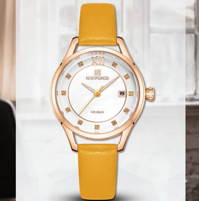 Women's Elegant  Watch With Leather  Belt And Metal Case Waterproof Wristwatch Excellent Design Perfect Gift