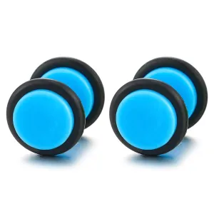 Womens Mens 2pcs 10MM Blue Screw Stud Earrings, Steel Cheater Fake Ear Plugs Gauges Illusion Tunnel
