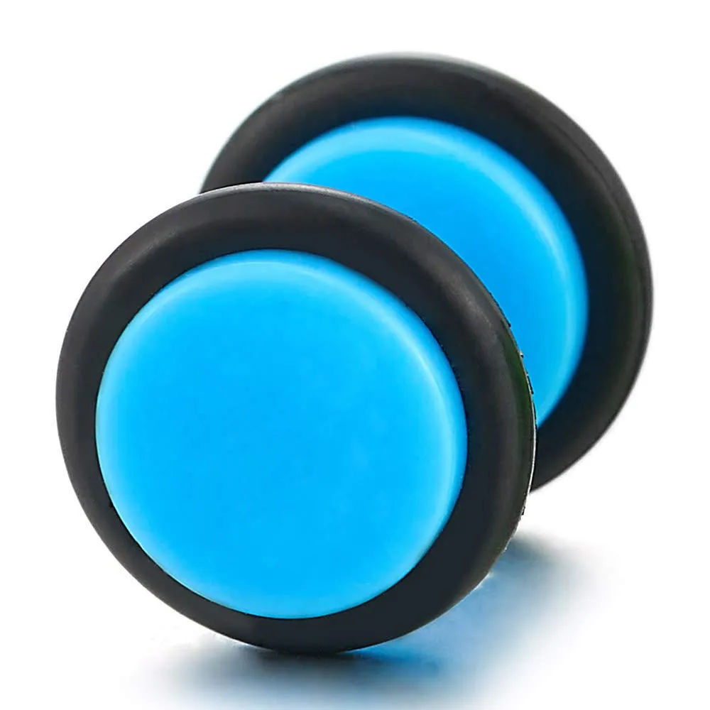 Womens Mens 2pcs 10MM Blue Screw Stud Earrings, Steel Cheater Fake Ear Plugs Gauges Illusion Tunnel