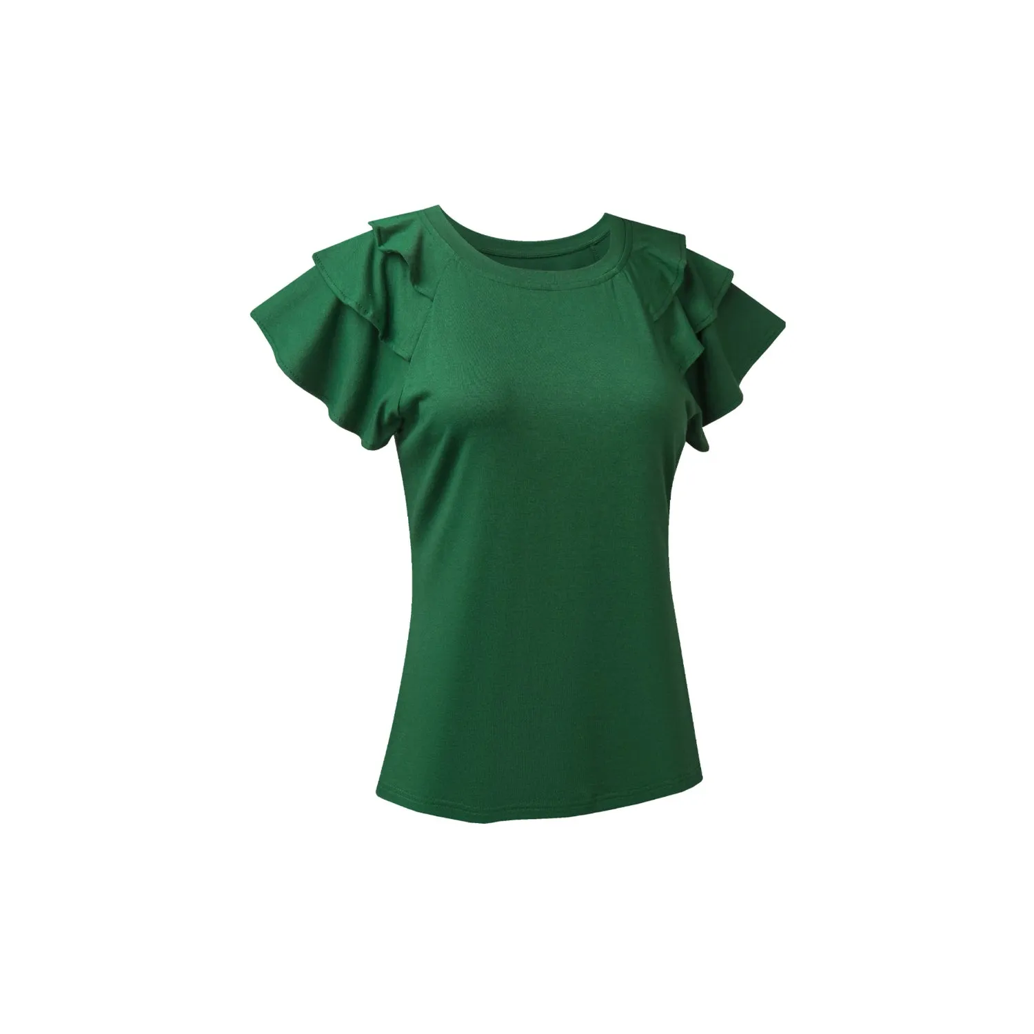 Women's Ruffle Sleeve Tops - Casual Summer Crew-Neck Tees