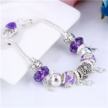 ZOSHI Pink Crystal Charm Silver Color Bracelets & Bangles for Women With Aliexpress Murano Beads Silver Bracelet Femme Jewelry