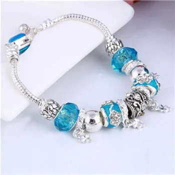 ZOSHI Pink Crystal Charm Silver Color Bracelets & Bangles for Women With Aliexpress Murano Beads Silver Bracelet Femme Jewelry