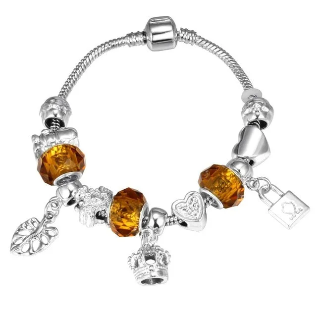 ZOSHI Pink Crystal Charm Silver Color Bracelets & Bangles for Women With Aliexpress Murano Beads Silver Bracelet Femme Jewelry