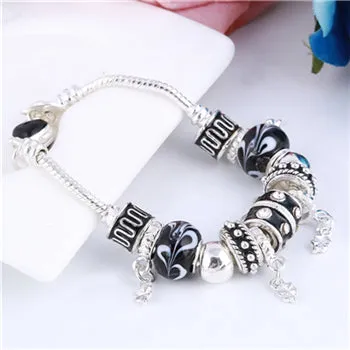 ZOSHI Pink Crystal Charm Silver Color Bracelets & Bangles for Women With Aliexpress Murano Beads Silver Bracelet Femme Jewelry