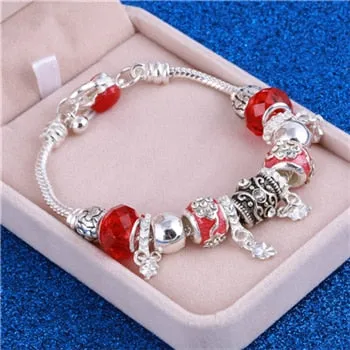 ZOSHI Pink Crystal Charm Silver Color Bracelets & Bangles for Women With Aliexpress Murano Beads Silver Bracelet Femme Jewelry