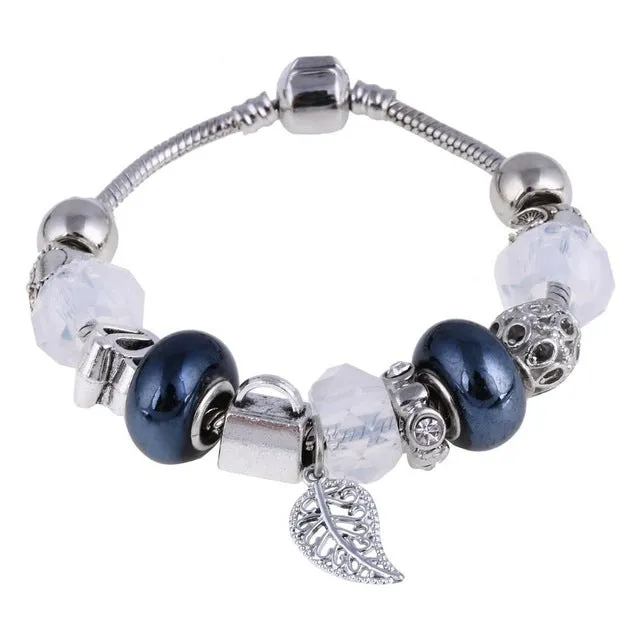 ZOSHI Pink Crystal Charm Silver Color Bracelets & Bangles for Women With Aliexpress Murano Beads Silver Bracelet Femme Jewelry
