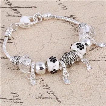 ZOSHI Pink Crystal Charm Silver Color Bracelets & Bangles for Women With Aliexpress Murano Beads Silver Bracelet Femme Jewelry