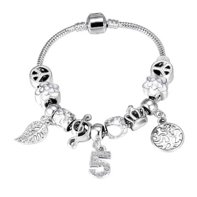 ZOSHI Pink Crystal Charm Silver Color Bracelets & Bangles for Women With Aliexpress Murano Beads Silver Bracelet Femme Jewelry