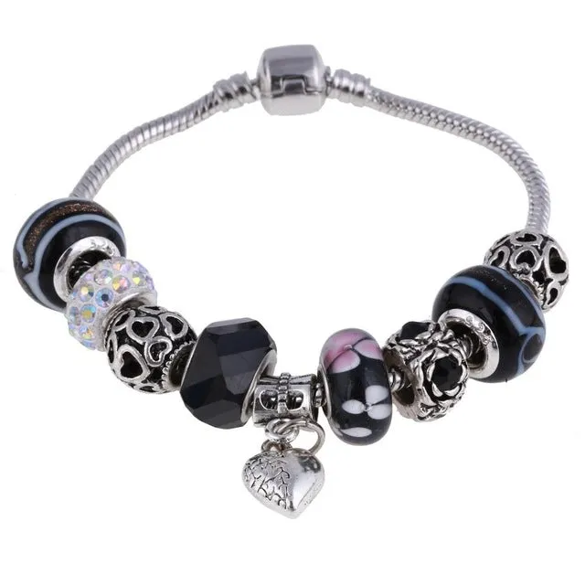 ZOSHI Pink Crystal Charm Silver Color Bracelets & Bangles for Women With Aliexpress Murano Beads Silver Bracelet Femme Jewelry