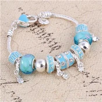 ZOSHI Pink Crystal Charm Silver Color Bracelets & Bangles for Women With Aliexpress Murano Beads Silver Bracelet Femme Jewelry