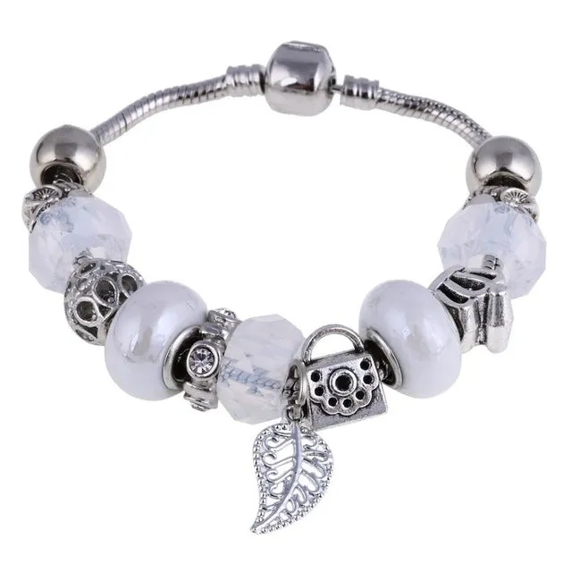ZOSHI Pink Crystal Charm Silver Color Bracelets & Bangles for Women With Aliexpress Murano Beads Silver Bracelet Femme Jewelry