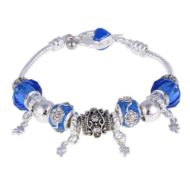 ZOSHI Pink Crystal Charm Silver Color Bracelets & Bangles for Women With Aliexpress Murano Beads Silver Bracelet Femme Jewelry