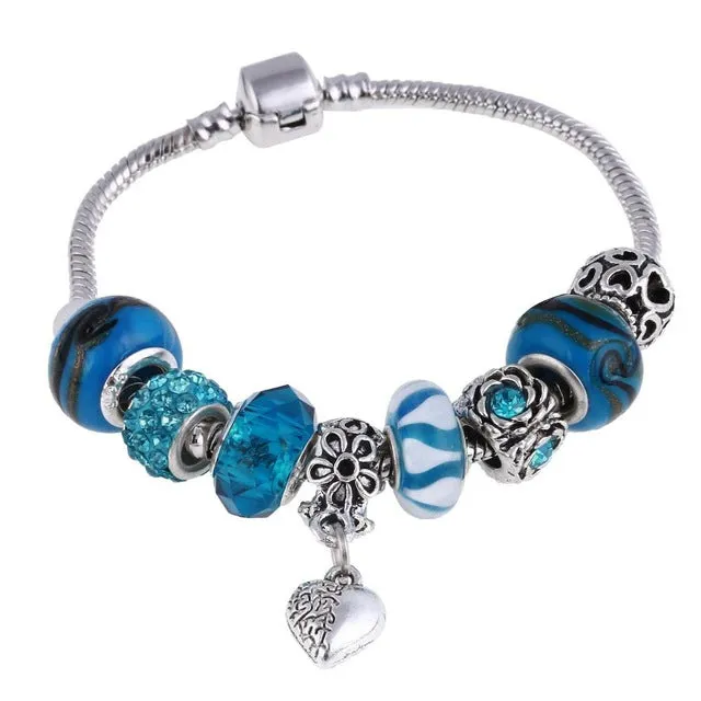 ZOSHI Pink Crystal Charm Silver Color Bracelets & Bangles for Women With Aliexpress Murano Beads Silver Bracelet Femme Jewelry