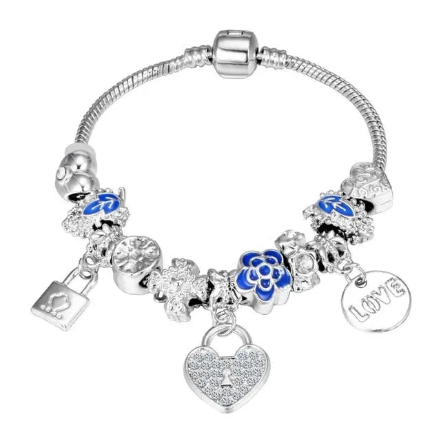 ZOSHI Pink Crystal Charm Silver Color Bracelets & Bangles for Women With Aliexpress Murano Beads Silver Bracelet Femme Jewelry